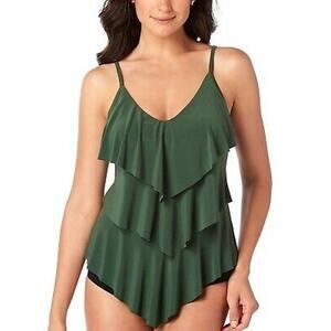 Magicsuit NWT Rita Tankini Top Military Green Size 8 Ruffle Bra Top Adjustable